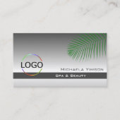 Silver Grey Gradient Palm Leaf Logo en foto Visitekaartje (Voorkant)