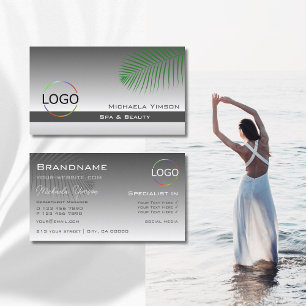 Silver Grey Gradient Palm Leaf met Logo Stijlvol Visitekaartje