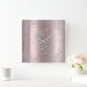 Silver Grey Graphite Diamond Crystals Roos Gold Vierkante Klok (Huis)