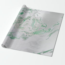 Silver Grey Green Emerald Mint Marble Shiny Glam Cadeaupapier