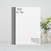 Silver Grey Happy Nieuwjaar Custom Briefhoofd (Staand voorkant)