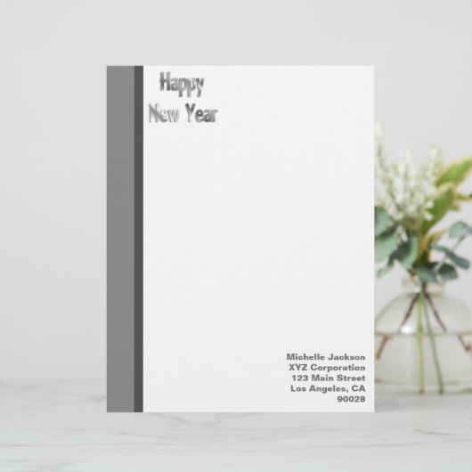 Silver Grey Happy Nieuwjaar Custom Briefhoofd (Staand voorkant)