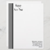 Silver Grey Happy Nieuwjaar Custom Briefhoofd (Voorkant / Achterkant)