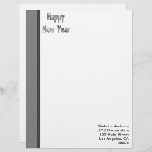 Silver Grey Happy Nieuwjaar Custom Briefhoofd (Voorkant / Achterkant)