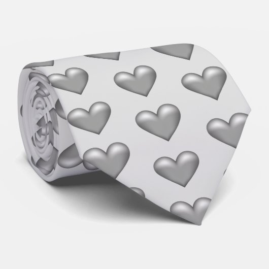Silver Grey Hearts Pattern Stropdas (Opgerold)