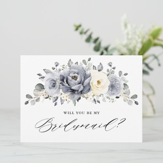 Silver Grey Ivory Floral Kaart (Staand voorkant)