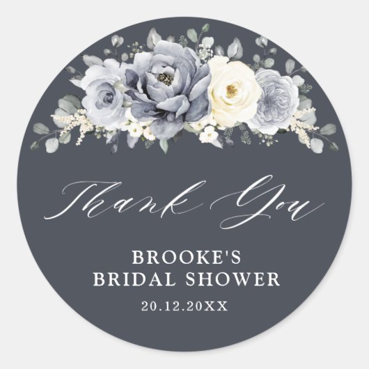 Silver Grey Ivory Floral Vrijgezellenfeest Harteli Ronde Sticker (Voorkant)