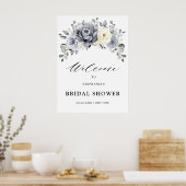 Silver Grey Ivory Floral Vrijgezellenfeest Welcome Poster (Keuken)