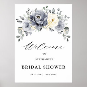 Silver Grey Ivory Floral Vrijgezellenfeest Welcome Poster