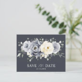 Silver Grey Ivory Floral Winter Boho Save the Date Briefkaart (Staand voorkant)