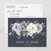Silver Grey Ivory Floral Winter Boho Save the Date Briefkaart (Voorkant / Achterkant)