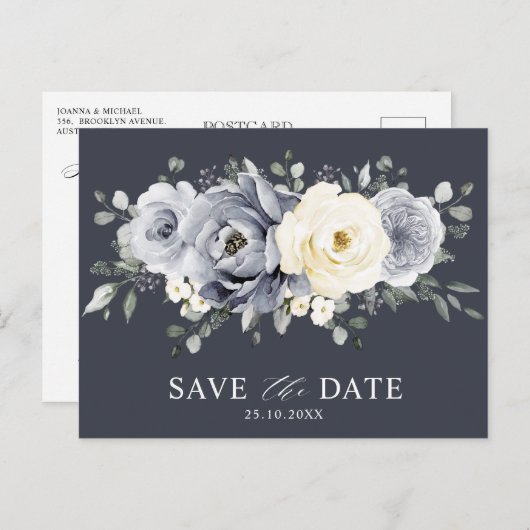 Silver Grey Ivory Floral Winter Boho Save the Date Briefkaart (Voorkant / Achterkant)