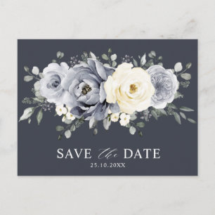Silver Grey Ivory Floral Winter Boho Save the Date Briefkaart