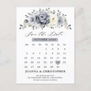 Silver Grey Ivory Floral Winter Boho Save the Date Briefkaart
