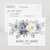 Silver Grey Ivory Floral Winter Boho Save the Date Briefkaart (Voorkant / Achterkant)