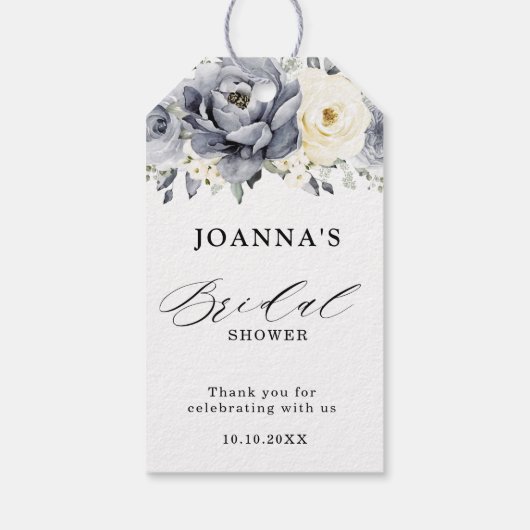 Silver Grey Ivory Floral Winter Boho Vrijgezellenf Cadeaulabel (Achterkant)