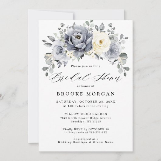 Silver Grey Ivory Floral Winter Boho Vrijgezellenf Kaart (Voorkant)