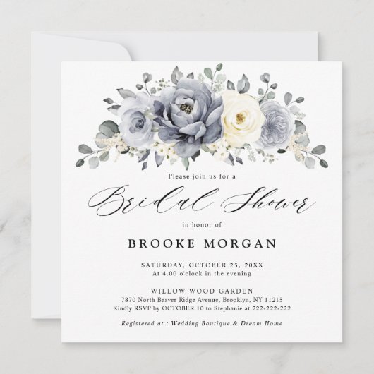 Silver Grey Ivory Floral Winter Boho Vrijgezellenf Kaart (Voorkant)