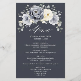 Silver Grey Ivory Floral Winter Boho Wedding Menu