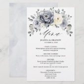 Silver Grey Ivory Floral Winter Boho Wedding Menu (Voorkant / Achterkant)