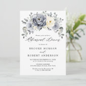 Silver Grey Ivory Floral Winter Rehearsal Dinner Kaart (Staand voorkant)