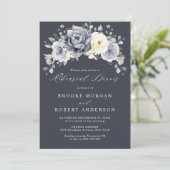 Silver Grey Ivory Floral Winter Rehearsal Dinner Kaart (Staand voorkant)
