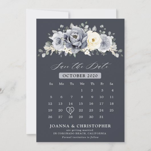 Silver Grey Ivory Floral Winter Rustic Calendar S Save The Date (Voorkant)