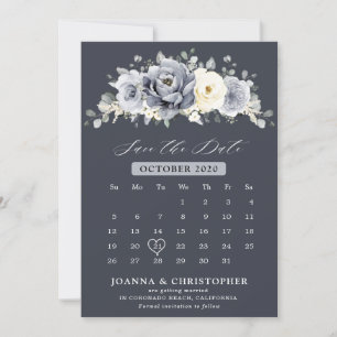 Silver Grey Ivory Floral Winter Rustic Calendar S Save The Date