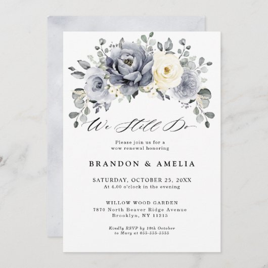 Silver Grey Ivory Floral Winter Rustic We doen het Kaart (Voorkant / Achterkant)