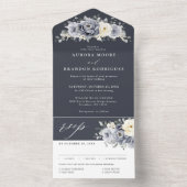 Silver Grey Ivory Floral Winter Rustic Wedding All All In One Uitnodiging (Binnen)