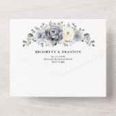 Silver Grey Ivory Floral Winter Rustic Wedding All All In One Uitnodiging (Achterkant)