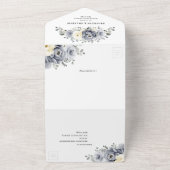 Silver Grey Ivory Floral Winter Rustic Wedding All In One Uitnodiging (Buitenkant)