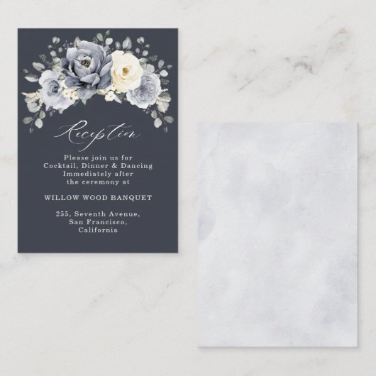 Silver Grey Ivory Floral Winter Rustic Wedding Enc Informatiekaartje (Voorkant / Achterkant)
