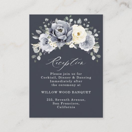 Silver Grey Ivory Floral Winter Rustic Wedding Enc Informatiekaartje (Voorkant)