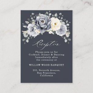 Silver Grey Ivory Floral Winter Rustic Wedding Enc Informatiekaartje