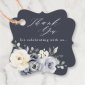 Silver Grey Ivory Floral Winter Rustic Wedding Fav Bedankjes Labels (Voorkant)