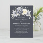 Silver Grey Ivory Floral Winter Rustic Wedding IV Kaart (Staand voorkant)