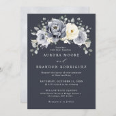 Silver Grey Ivory Floral Winter Rustic Wedding IV Kaart (Voorkant / Achterkant)