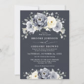 Silver Grey Ivory Floral Winter Rustic Wedding IV Kaart (Voorkant)
