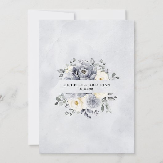 Silver Grey Ivory Floral Winter Rustic Wedding IV Kaart (Achterkant)