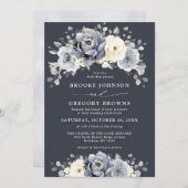 Silver Grey Ivory Floral Winter Rustic Wedding IV Kaart (Voorkant / Achterkant)