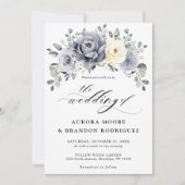 Silver Grey Ivory Floral Winter Rustic Wedding IV Kaart (Voorkant)
