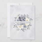 Silver Grey Ivory Floral Winter Rustic Wedding IV Kaart (Achterkant)