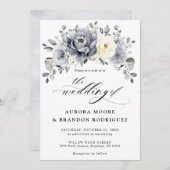 Silver Grey Ivory Floral Winter Rustic Wedding IV Kaart (Voorkant / Achterkant)