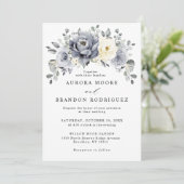 Silver Grey Ivory Floral Winter Rustic Wedding IV Kaart (Staand voorkant)