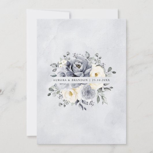 Silver Grey Ivory Floral Winter Rustic Wedding IV Kaart (Achterkant)