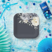 Silver Grey Ivory Floral Winter Rustic Wedding Pap Papieren Bordje (Feest)