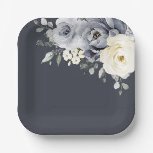 Silver Grey Ivory Floral Winter Rustic Wedding Pap Papieren Bordje