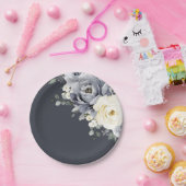 Silver Grey Ivory Floral Winter Rustic Wedding Pap Papieren Bordje (Feest)