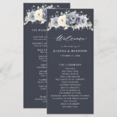 Silver Grey Ivory Floral Winter Rustic Wedding Pro Programmakaart (Voorkant / Achterkant)